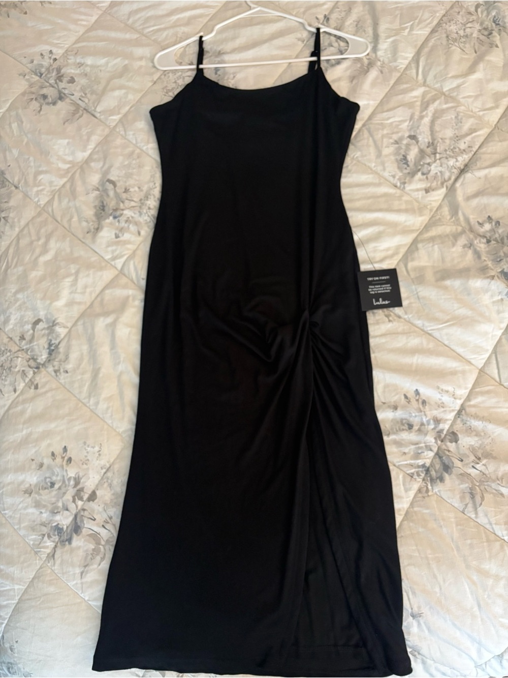 Lulu's Black Ruched Side Slip Dress